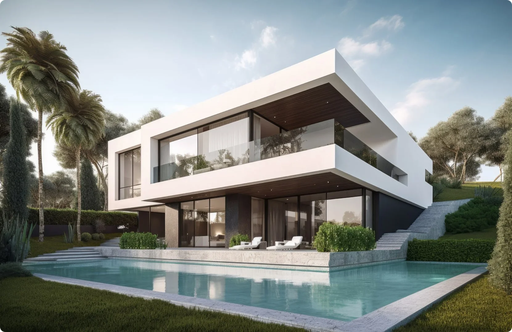 Modern luxury home with pool and garden