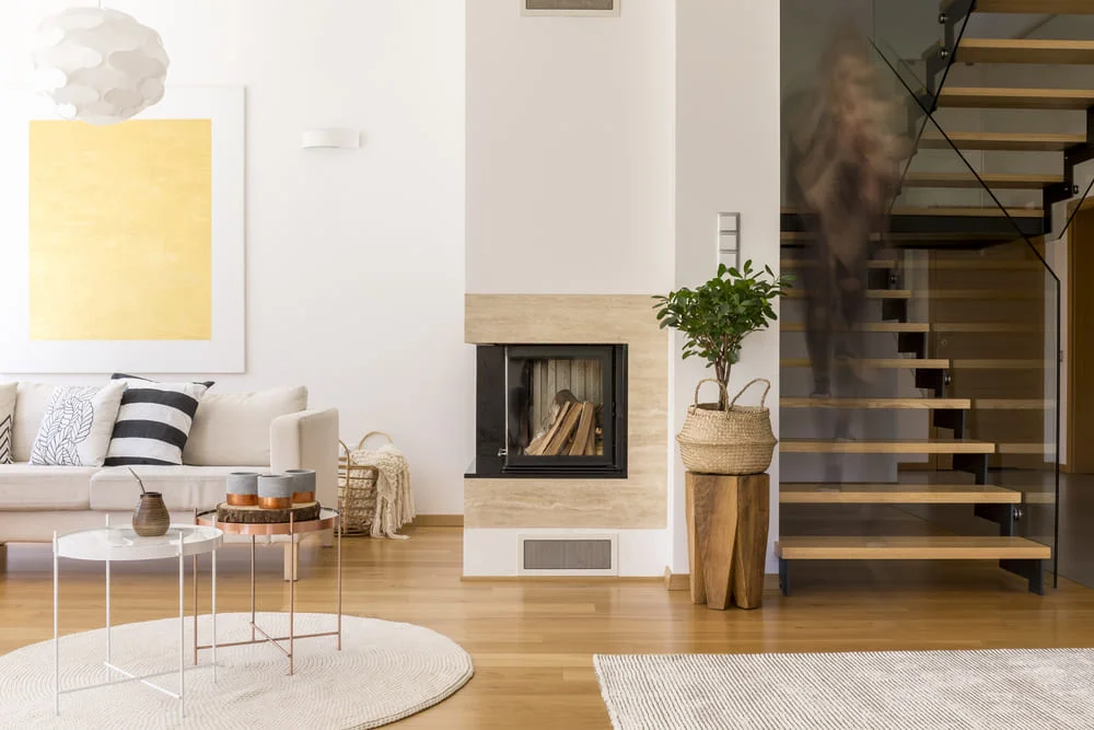 Modern living room with stylish decor and cozy seating.
