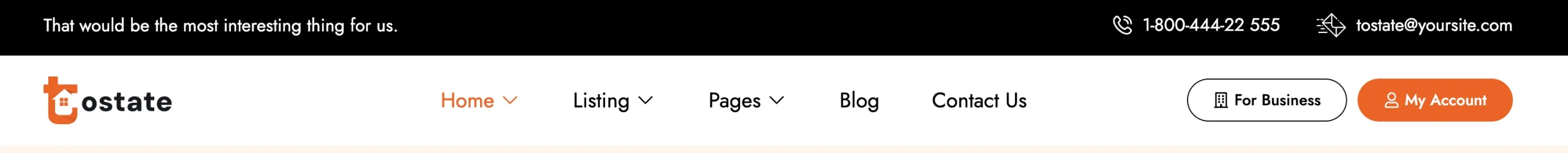 Website header with navigation menu and contact details.